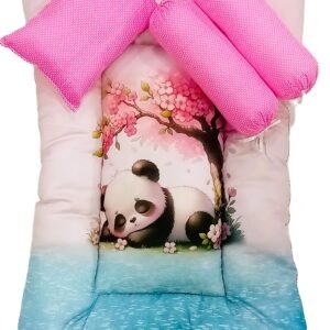Premium Baby Bedding Set with Cute Panda Print & Pink Cushions