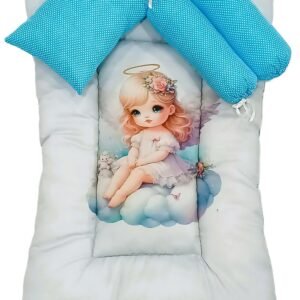 Premium Baby Bedding Set with Cartoon Angel Print & Bolsters