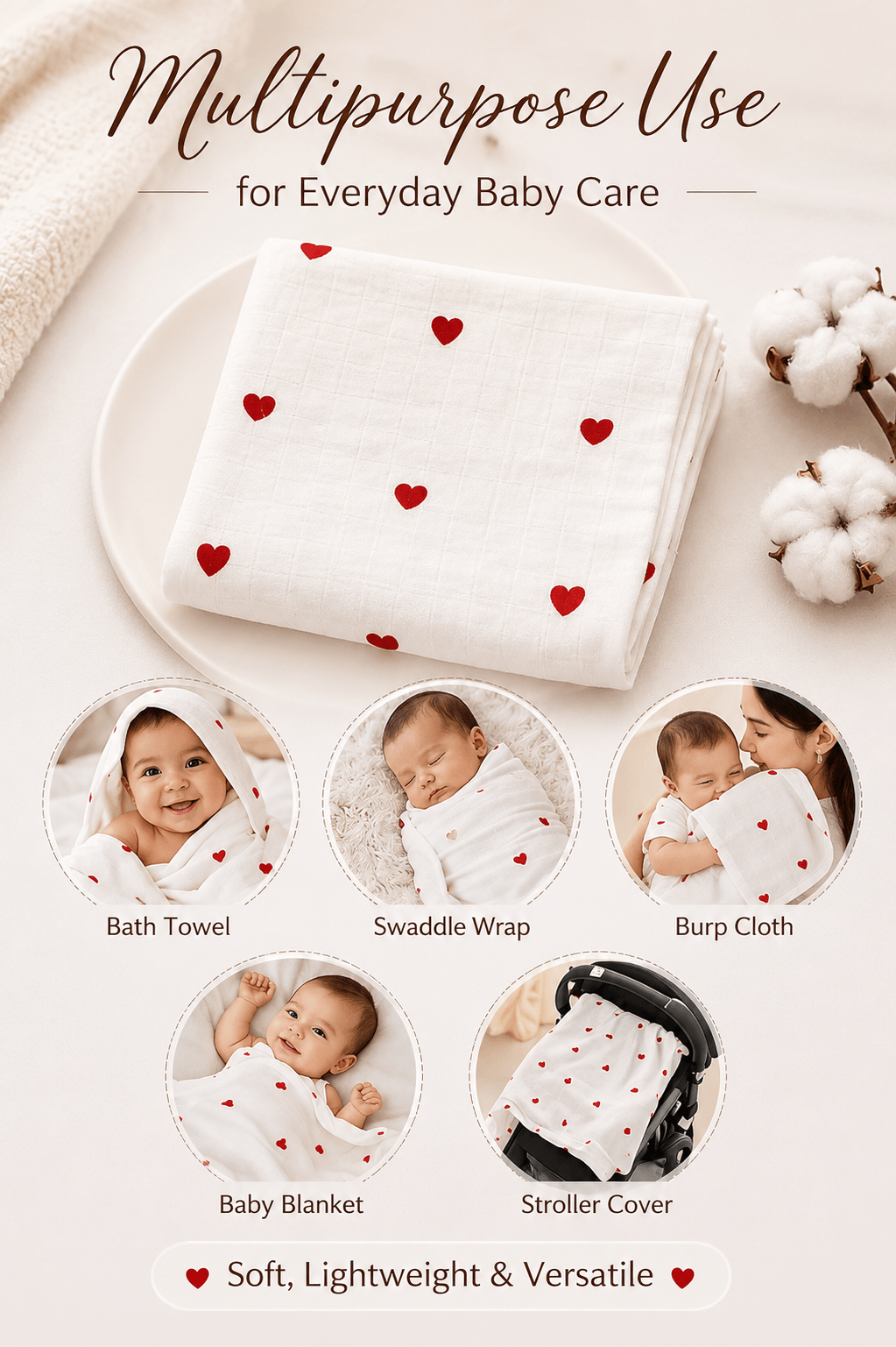 Kidzyarn Ball Print Muslin Swaddle Blanket for Newborn Baby | Premium Soft Cotton Muslin | Lightweight & Breathable - Image 6