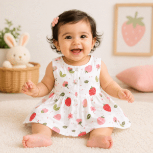 Kidzyarn Newborn Baby Sleeveless Frock | Soft Cotton Baby Girl Dress | Comfortable Daily Wear